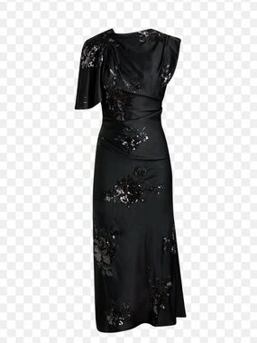 Scanlan Theodore Black Beaded Satin Draped Dress NWT Size 10 (Runs Small) $900